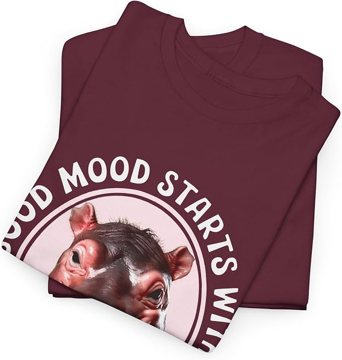 Good Mood Starts with Moo Deng Unisex T-Shirt, Funny Moo Deng Good Mood Minimalist Men and Women Shirt