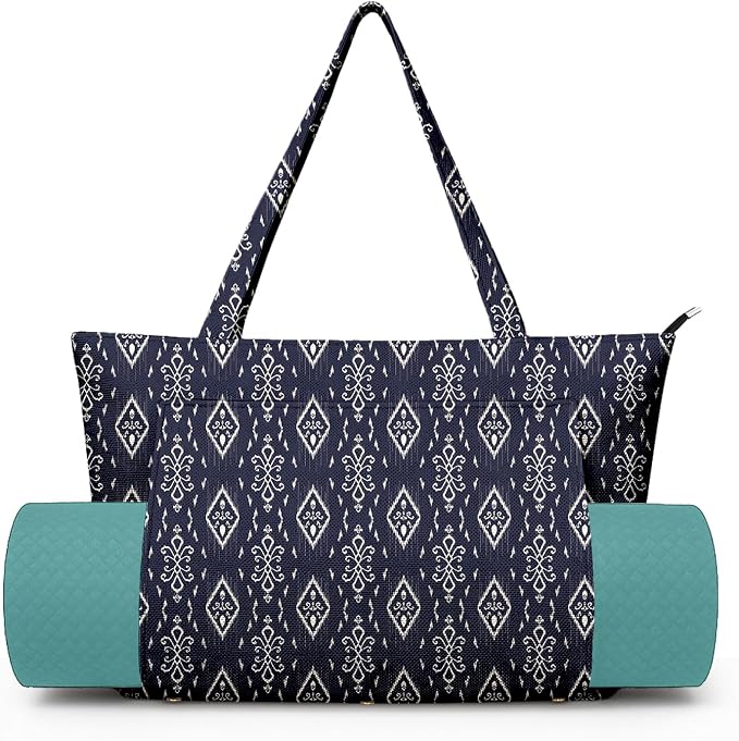 Yoga Bag for Women, Large Canvas Yoga Mat Tote Bag with Yoga Mat Carrier - Large Mat Pocket Fitness Tote for Pilates, Gym, Travel, Office & Beach