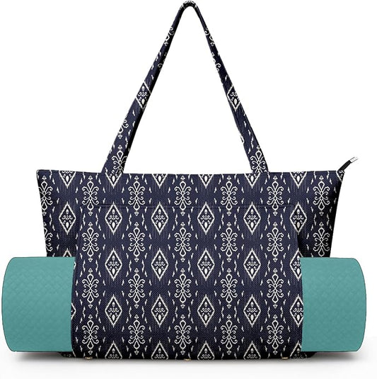 Yoga Bag for Women, Large Canvas Yoga Mat Tote Bag with Yoga Mat Carrier - Large Mat Pocket Fitness Tote for Pilates, Gym, Travel, Office & Beach