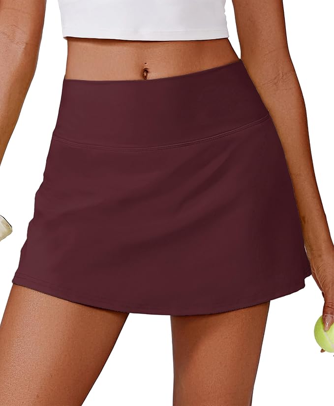 PINSPARK 14" Womens Tennis Skirt High Waisted Golf Skort with 2 Pockets | Built-in Shorts, A Line, Tummy Control, Stretchy, Casual, Mini, Workout, Pickleball, Running, Skort for Woman