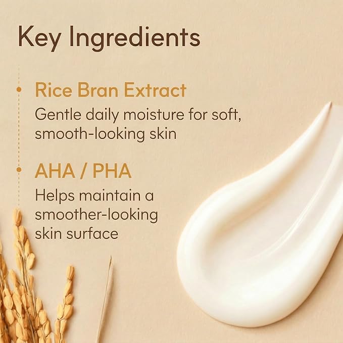 LICORNE Vegan Rice Facial Cream with AHA & PHA – Lightweight Korean Moisturizer, Rice Bran Extract, Niacinamide & Glycolic Acid, Smooth Dewy Glass Skin, Daily Face Cream Sensitive Skin, 1.69 fl oz