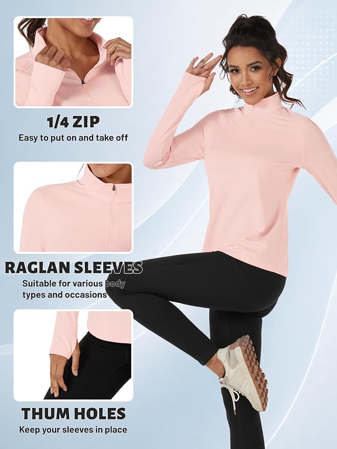 TACVASEN Women's Quarter Zip Sweatshirt Fleece Long Sleeve Workout Pullover | Lightweight Breathable Thermal Fabric,Mock Neck Design,Athletic Tops,Ideal for Gym Running Activities
