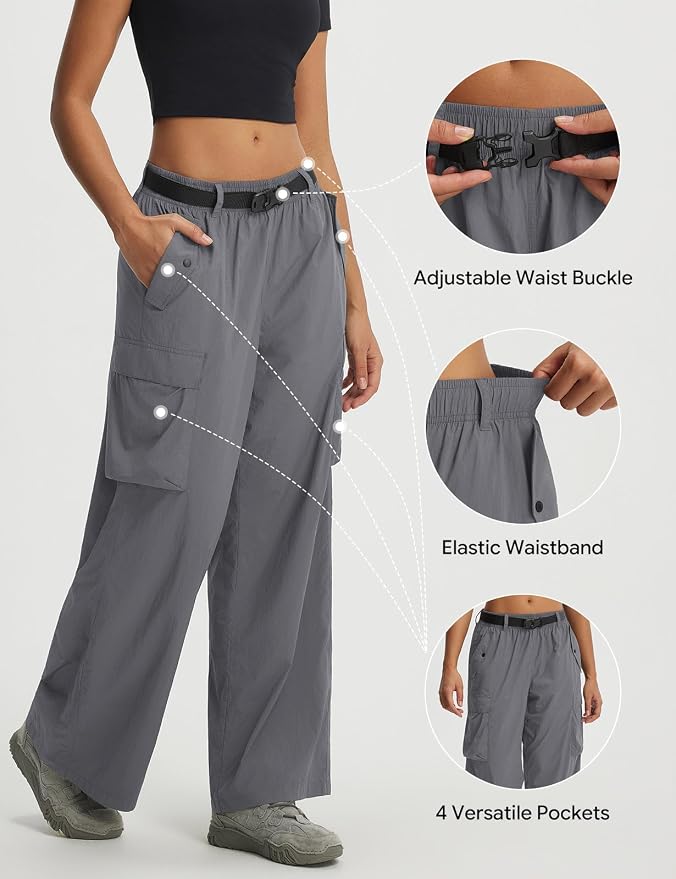 baleaf Women's Lightweight Hiking Pants Quick Dry Wide Leg Outdoor Pants for Women Travel Cargo Pants with Pockets