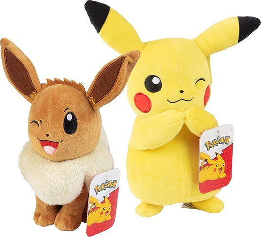 Pokemon 8" Eevee & Pikachu Plush, 2-Pack - Let's Go Starters - Officially Licensed - Authentic Soft Stuffed Animal Toy Figures - Holiday Christmas Stocking Stuffer Gift for Kids, Boys, Girls - 2+