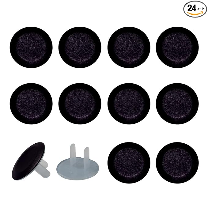 Pure Black Color Outlet Plug Covers - 12/24 Pack Safety Electrical Plug Protectors