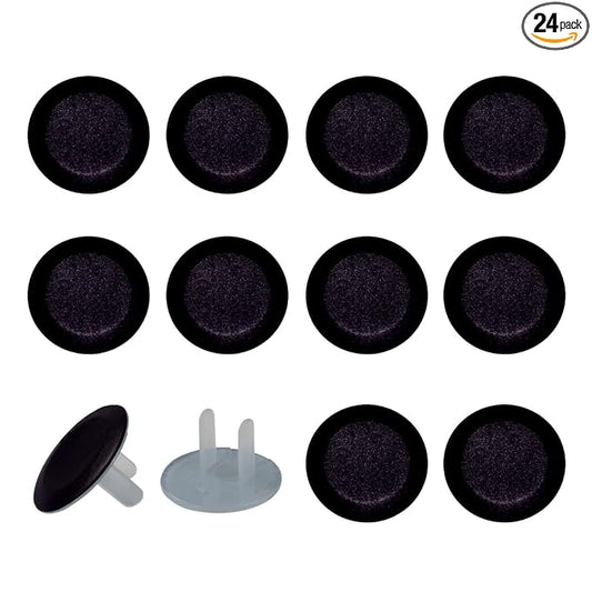 Pure Black Color Outlet Plug Covers - 12/24 Pack Safety Electrical Plug Protectors