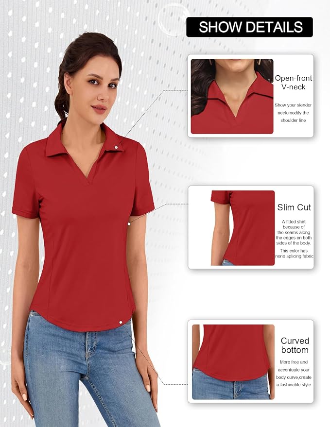 JACK SMITH Women's Golf Polo Shirt V Neck Short Sleeve Tennis Shirt Sun Protection Moisture Wicking Athletic Tops