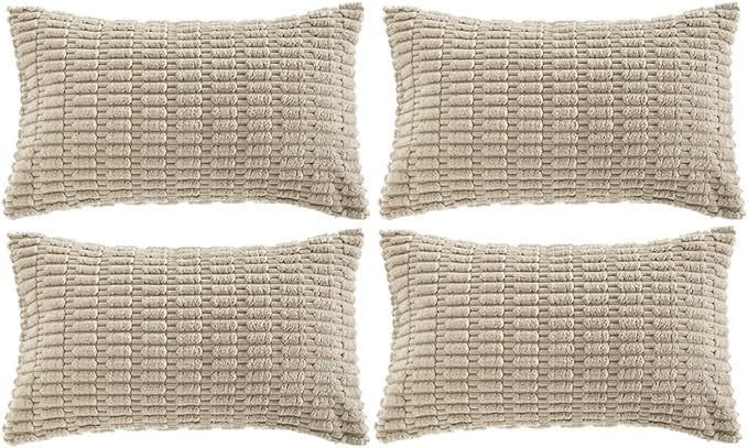 Fancy Homi 4 Packs Decorative Throw Pillow Covers for Living Room Couch Bed, Modern Farmhouse Boho Home Décor Accent Cushion Case, 20" x 12", Taupe