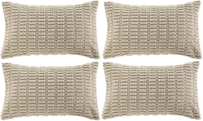 Fancy Homi 4 Packs Decorative Throw Pillow Covers for Living Room Couch Bed, Modern Farmhouse Boho Home Décor Accent Cushion Case, 24" x 12", Taupe
