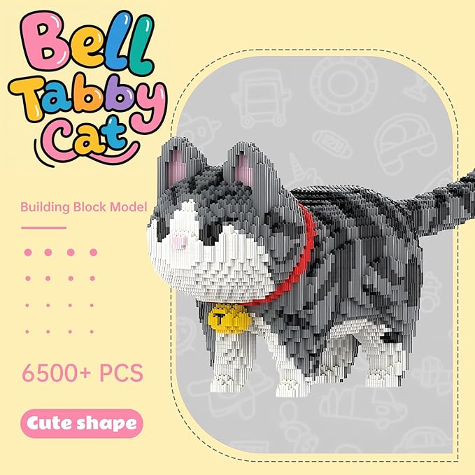 Gray Cat Micro Building Blocks Set Laegr Animal Model Kits Toys Gift for Adult and Kids 6500 Pieces