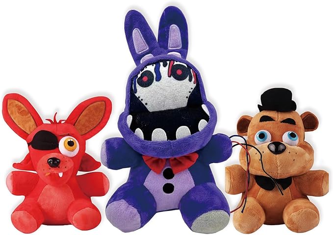 TZMAPU Fazbear Plush Foxy, Withered Purple Bunny, Stuffed Animal Figure Toys Gift for Kids, Security Breach Plush for Lovers (3PCS)