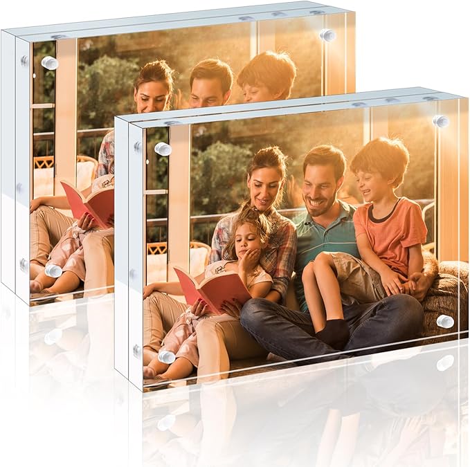 Egofine 6x8 Acrylic Frames 2 Pack, 20mm Thicker Frameless Clear Picture Frames, Double Sided Magnetic Picture Frames, Free Standing Desktop Display