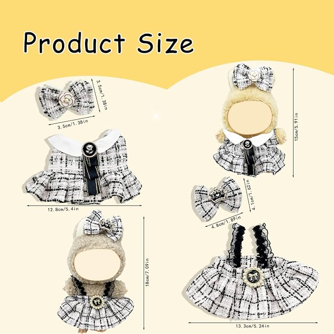 Doll Clothes for Labubu,Cute Outfit for 17cm Doll Clothe 2/3PCS Clothes and Hats Stylish Dolls Clothe for 17 cm Labubu,Casual Style Costumes for Labubu Dolls (White Chaneel Set)