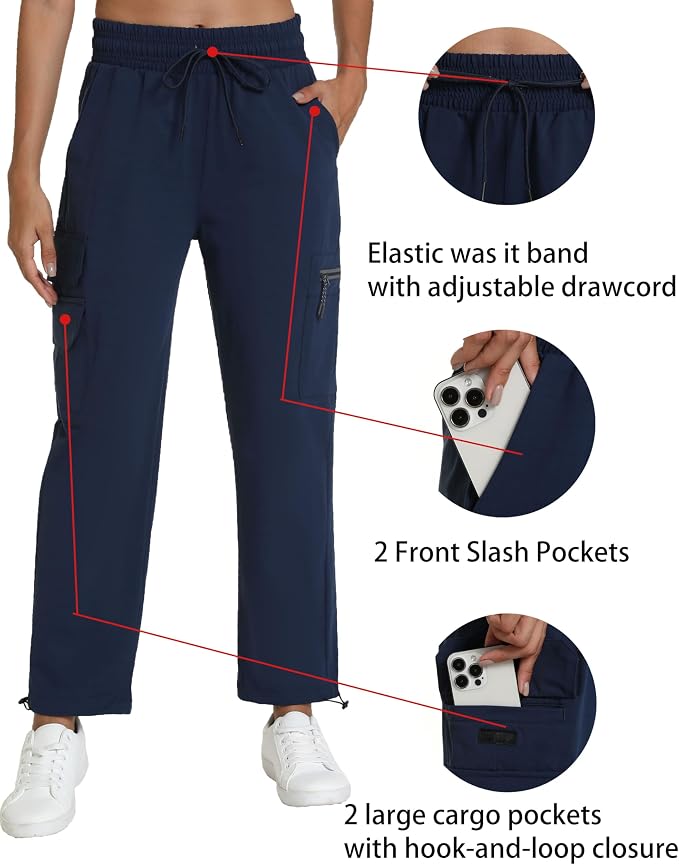 Rrosseyz Women's Hiking Pants with Pockets - Lightweight Water Resistant Joggers Cargo Pants for Casual Travel Golf Outdoor