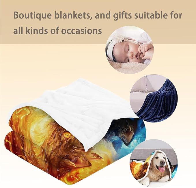 Water & Fire Cat Blanket, Soft Warm Lightweight Flannel Throw Blanket for Couch, Bed, Travel & Outdoor, Cozy Fluffy Fuzzy Blankets for Women Men, Home Decor 60×50 in