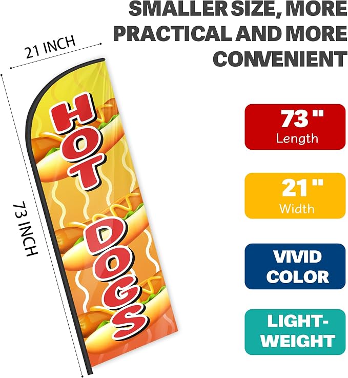 Hot Dogs Feather Flag for Storefronts Fairs,6 FT (Flagpole Not Included) | Business Advertising Flag