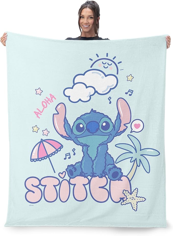 Lilo & Stitch Cloud Cutie Throw Blanket, Disney Silk Touch Fleece, Lightweight Cozy Blanket for Couch, Travel or Bedroom Decor, 40 x 50 Inch