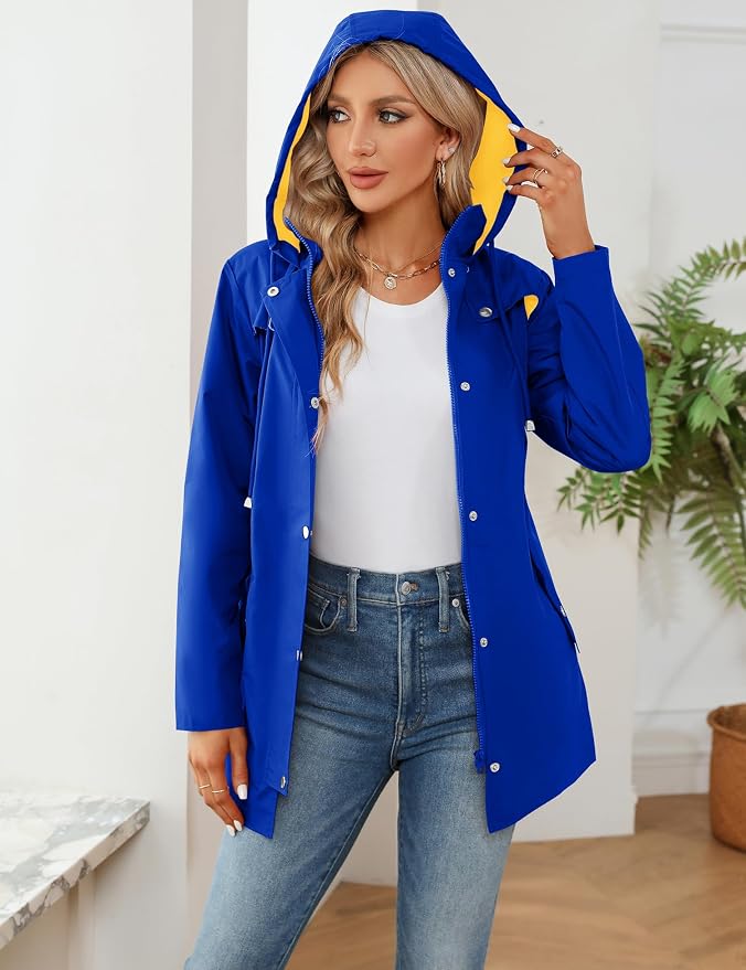 LOMON Women Waterproof Outdoor Hiking Raincoat Women Lined Rain Jacket Lightweight Hooded Jackets Trench Coats