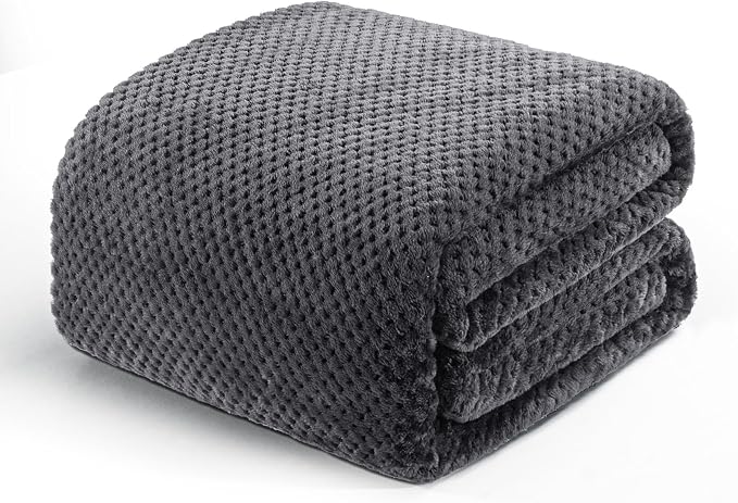 Exclusivo Mezcla Soft Waffle Fleece Bed Blanket Queen Size, Gray | Lightweight Plush Blanket for Bed, Bedroom, Cozy Flannel with Waffle Texture, Stylish Home Decor, All Season, 90x90 Inches