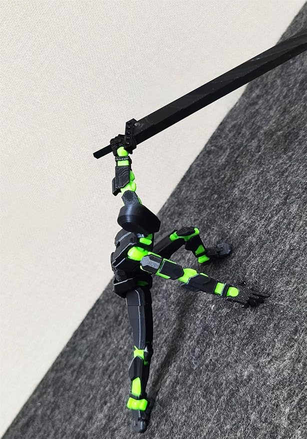 (Assembly Completed) T13 Action Figure, 5.5 Inch 3D Printed Multi-Jointed Movable Dummy 13 Toy,Dummy 13 Robot Action Figure with Lots of Weapons, Black Green