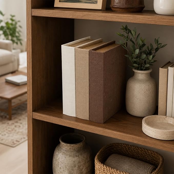 Decorative Linen Faux Book Storage Box Neutral Decorative Book Accent,12" | Vintage book style, faux linen texture, hidden storage, shelf decoration, farmhouse home decor, office organization