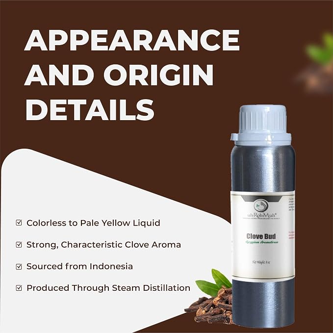 Clove Bud Essential Oil - Steam Distilled 100% Pure Eugenia Caryophyllus Clove Oil for Diffuser, Aromatherapy, Massage, DIY Skincare Hair Care, Warm Spicy Fragrance Natural - Indonesia - 8 FL Oz