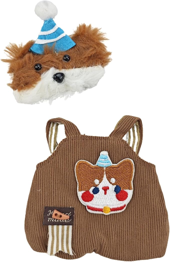 Clothes for 15/17cm Doll (No Doll), Fashion Outfit Set - Puppy hat + Jumpsuit, Cute Dress Up Accessories (Little Pup)
