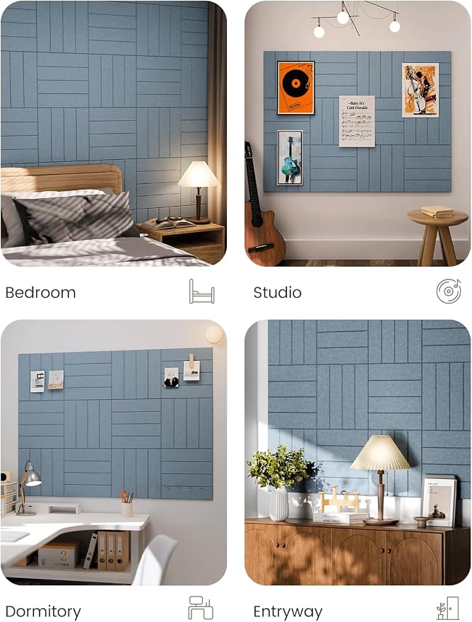 Fluxynara Felt Bulletin Board & Cork Board Alternative, Dusty Blue | 48" x 36" Pin board, Removable Adhesive Tabs, Easy Install Without Wall Damage, For Home Office Decor
