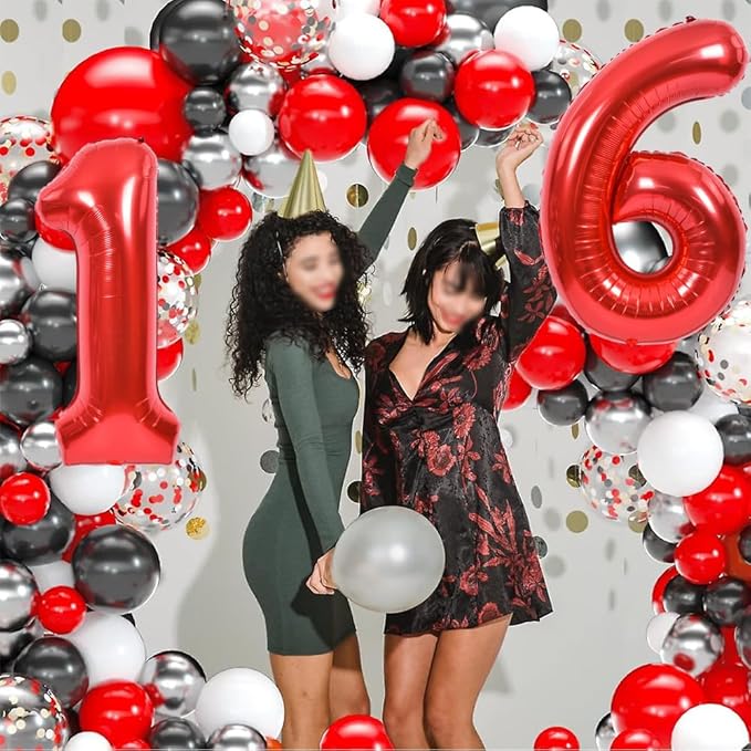 TONIFUL 40 Inch Red Large Numbers Balloons Number 16 Digital 16 Helium Balloons, Foil Mylar Big Number Balloons for Birthday Party Anniversary Supplies Decorations