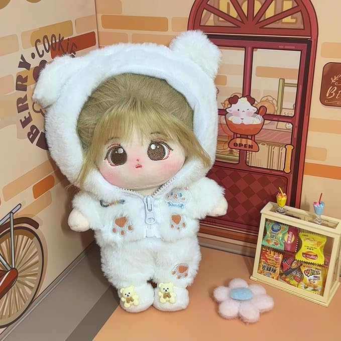 CALEMBOU 20cm Plush Doll Clothes, Anime Plushie Outfit Suit Pajamas, 8 inch Cotton Doll Clothes for Dolls Stuffed Animals (WhiteBearNew Suit)