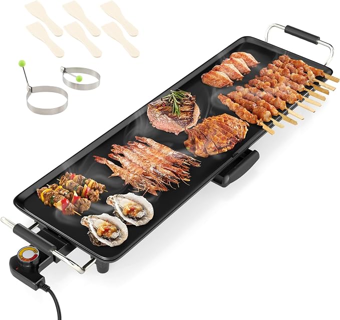COSTWAY 27” Electric Griddle, Extra Large Teppanyaki Grill with Adjustable Temperature, Nonstick Surface, Insulated Handles & Drip Tray, Indoor Outdoor Tabletop BBQ Grill for Party, Camping & RV (27”)