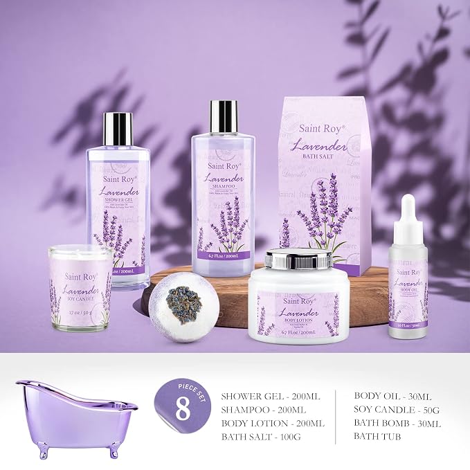 Spa Gift Basket Gifts for Women, Lavender Bath and Body Gift Basket Spa Kit | Bath Beauty Kit, Self-Care Relaxation Set, Home Spa Gift Basket, Birthday, Christmas, Bath Spa Kit Woman gift, Anniversary