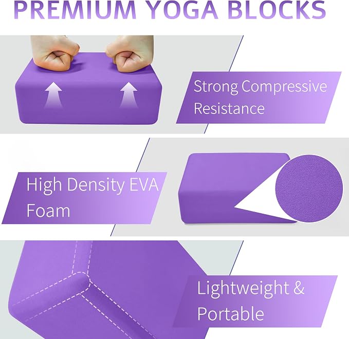 Yoga Blocks 2 Pack, Premium Yoga Brick Foam Blocks to Improve Strength, Flexibility & Balance, Light Weight - Safe and Stable Support for Yoga, Pilates, Meditation & Stretching