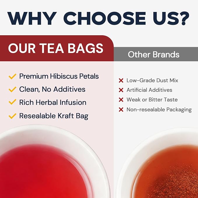 Hibiscus Tea Bags, Hibiscus Flower Herbal Tea - Rich in Vitamin C, Caffeine Free,Sugar Free, 100 Teabags