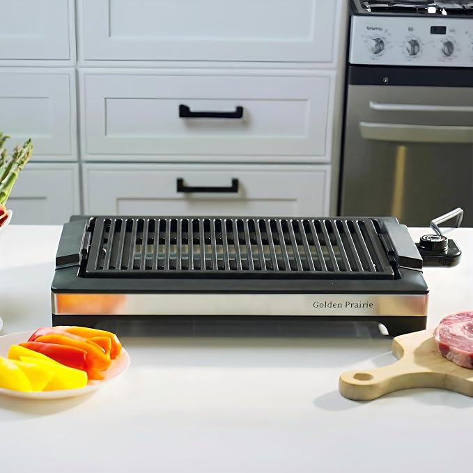 Indoor Grills Electric Smokeless, 1600W BBQ Grill with Water-Filled Drip Tray, 15-Inch Nonstick Grate for Steaks & Korean BBQ, Rapid Heating for Searing