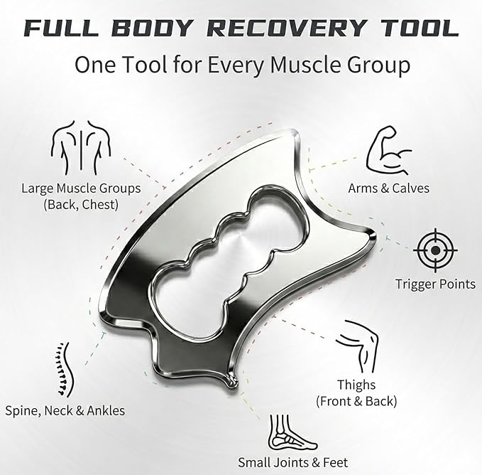Muscle Scraper Tool Stainless Steel, Gua sha Tool Set for Full Body, Metal Myofascial Release Tool, Scraping Tool Physical Therapy Equipment, Deep Tissue Massager Fascia Scraper (D Scrapper)