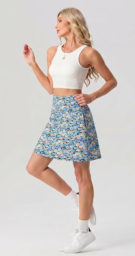PrinStory 19" Tennis Skirt for Women Athletic Skort with Zipper Pockets | Workout Skort, Built-in Shorts, High Waisted, Split Hem, Knee Lentgh, Golf, Pickleball, Sports