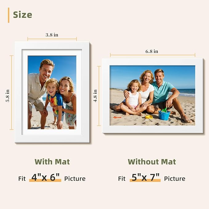 HappyHapi 5x7 Picture Frames Set of 10, Wall or Tabletop Display, White | White Picture Frames Display Photos 4x6 with Mat or 5x7 Without, Gallery Wall Frame Set, Modern Classic Home Decor