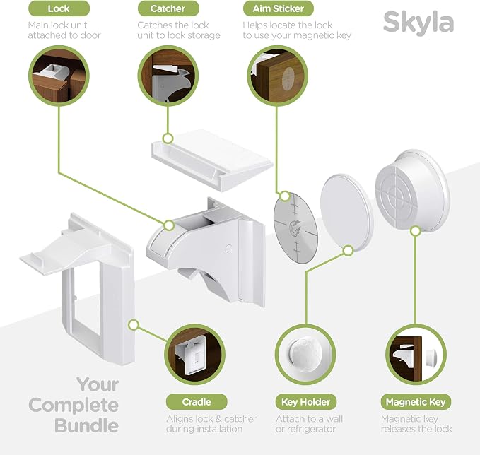 SKYLA HOMES Magnetic Cabinet Locks Baby Proofing Child Safety - The Safest Quickest and Easiest Multi-Purpose 3M Adhesive Child Proof Latches, No Screws or Tools Needed (4 Pack)