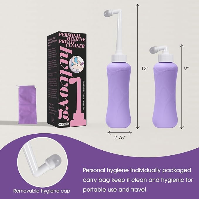 Peri Bottle for Postpartum, Portable Bidet, Perineal Bottle for Postpartum Essential, 17 OZ Upside Down Peri Bottle for Postpartum Recovery, Postpartum Care with Carrying Bag (Purple, L)