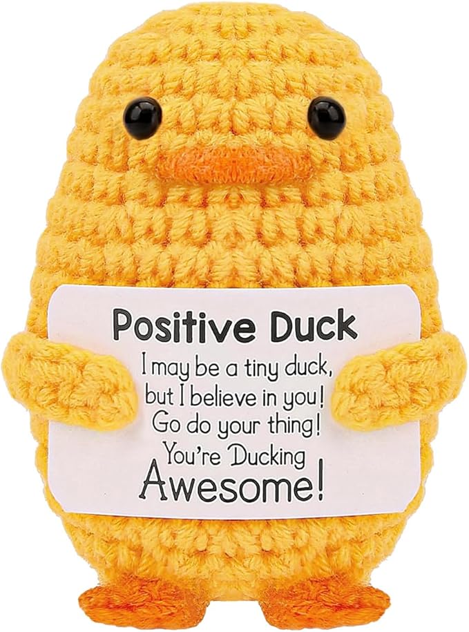 Stocking Stuffers for Men Women Adults Teens-Christmas Stockings White Elephant Gifts Emotional Support Crochet Duck with Positive Card