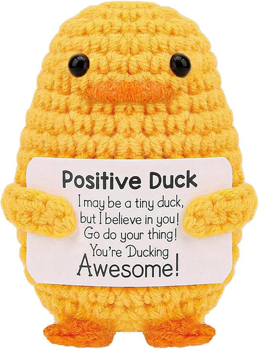 Stocking Stuffers for Men Women Adults Teens-Christmas Stockings White Elephant Gifts Emotional Support Crochet Duck with Positive Card