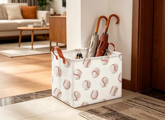 CLOCOR Rectangular Storage Basket,Collapsible Fabric Storage Container,Gift Basket(Baseball)