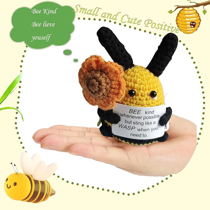 Birthday Gifts for Women Men Mon Dad,Thank You Emotional Support Crochet Bee for Friends, Positive Cute Handmade Animal Stuff, Funny Christmas Easter Present, Office/Home Decor