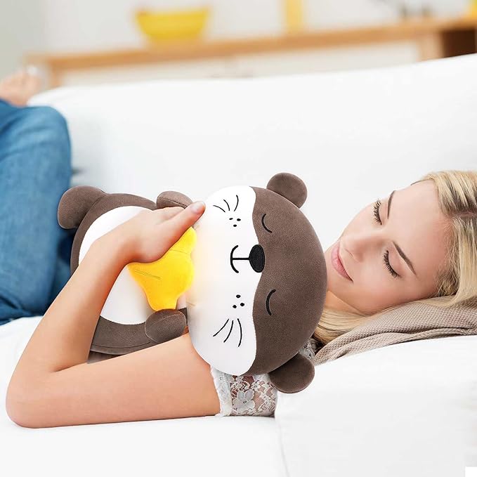 Achwishap Otter Stuffed Animal,Soft Otter Plush-14” Kawaii Birthday Gifts for Kids,Cute Plushies Animal Plush Toys Cuddle Pillow for Girls Boys Adults,Yellow Shell Plushies,Brown