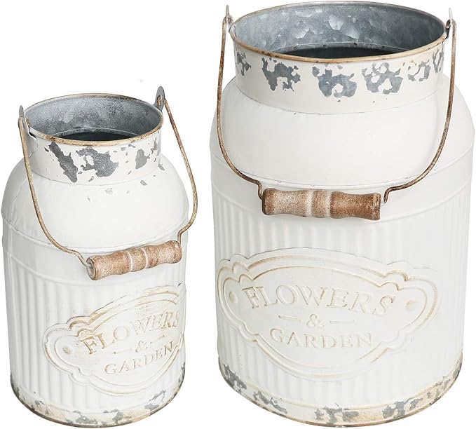 VANCORE Shabby Chic Metal Milk Jug Planter Metal Vases for Decor Rustic Flower Bucket Farmhouse Decorative Vases