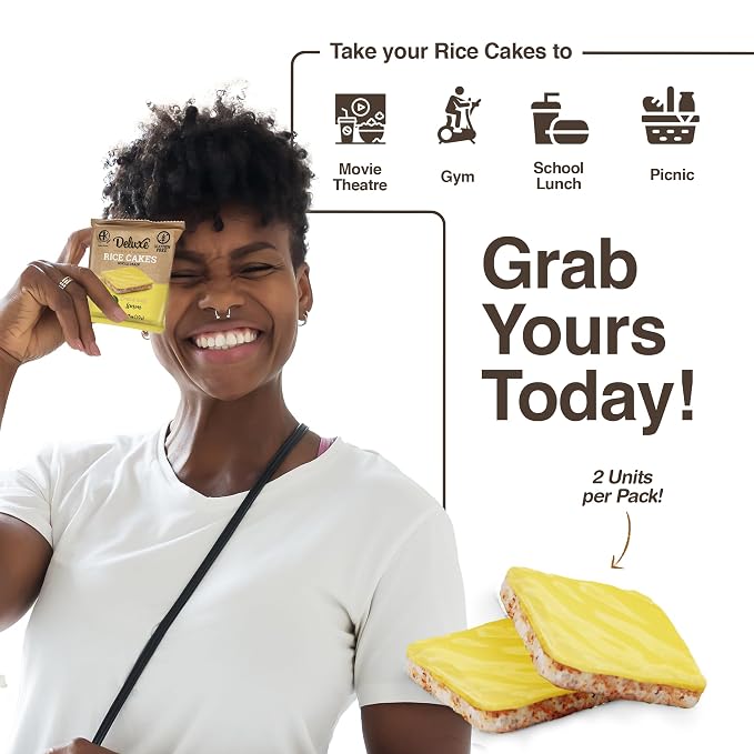 Deluxe & Bla Bla Rice Cakes 12 Pack – Whole Grain, Gluten-Free, Kosher, Low-Calorie Snack - Coated with Lemon - Healthy & Crunchy Treat - Individually Wrapped, (19g Each)