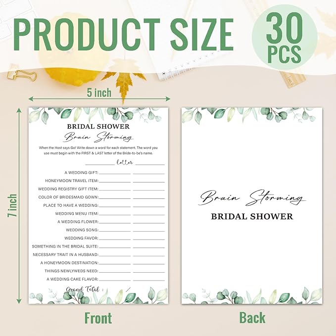 Bridal Shower Games 30 Guests for Engagement Wedding Party, Bridal Shower Brain Storming Wedding Showers Games, Game for Showers (Eucalyptus Botanical Style) -0006