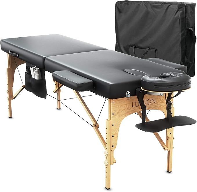 Premium Foam Massage Table Portable Foldable Massage Bed Height Adjustable, 72 Inches Long 27 Inches Wide Home Salon Spa Bed Tattoo Table with Accessories & Rolling Case, Easy Set Up