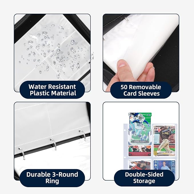 Sports Card Binder 4 Pocket Trading Card Binder 400 Pockets Double Sided Pockets Baseball Card Binder for Football Baseball Basketball Hockey Card and Other TCG Collection Storage Album